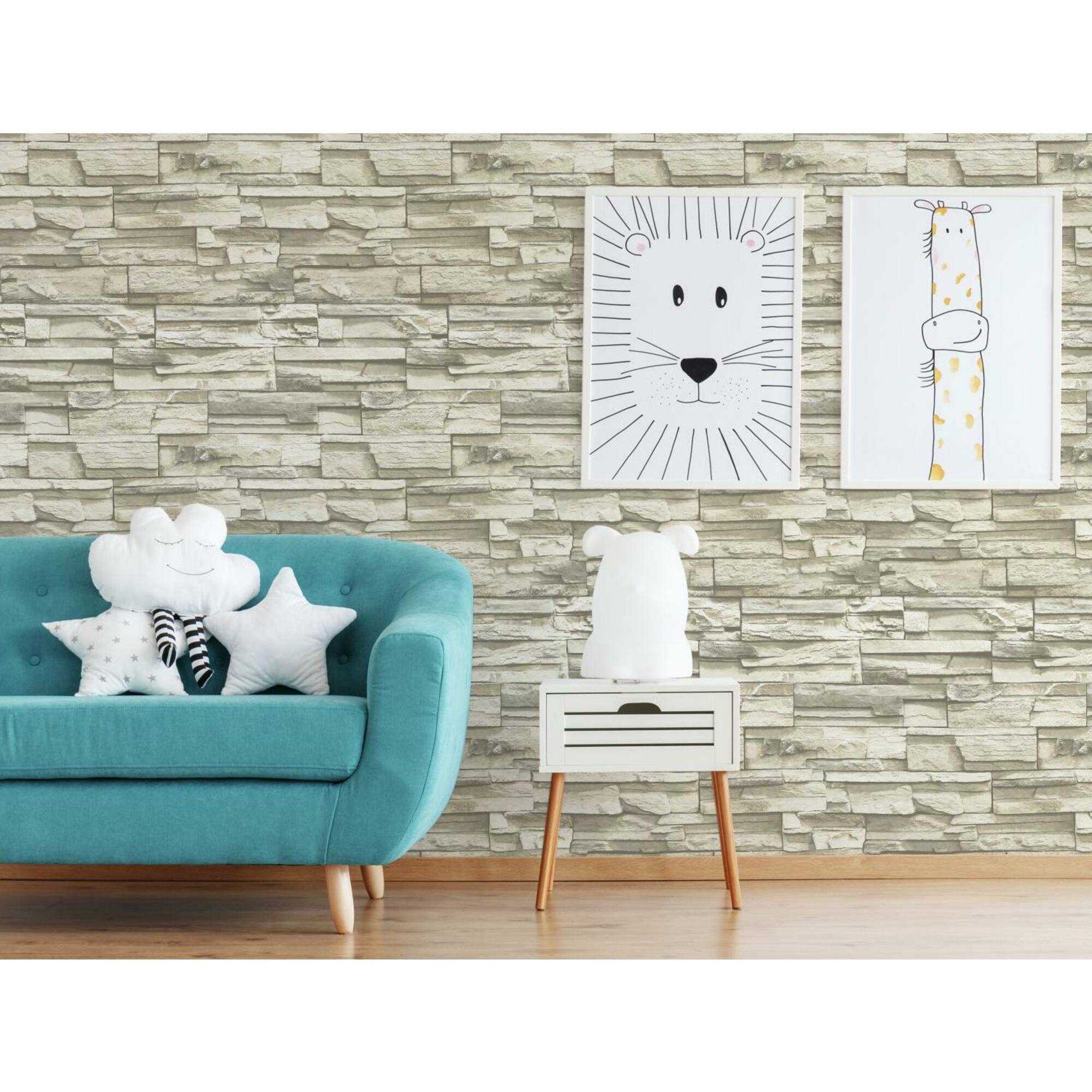 RoomMates Natural Stacked Stone Peel & Stick Wallpaper